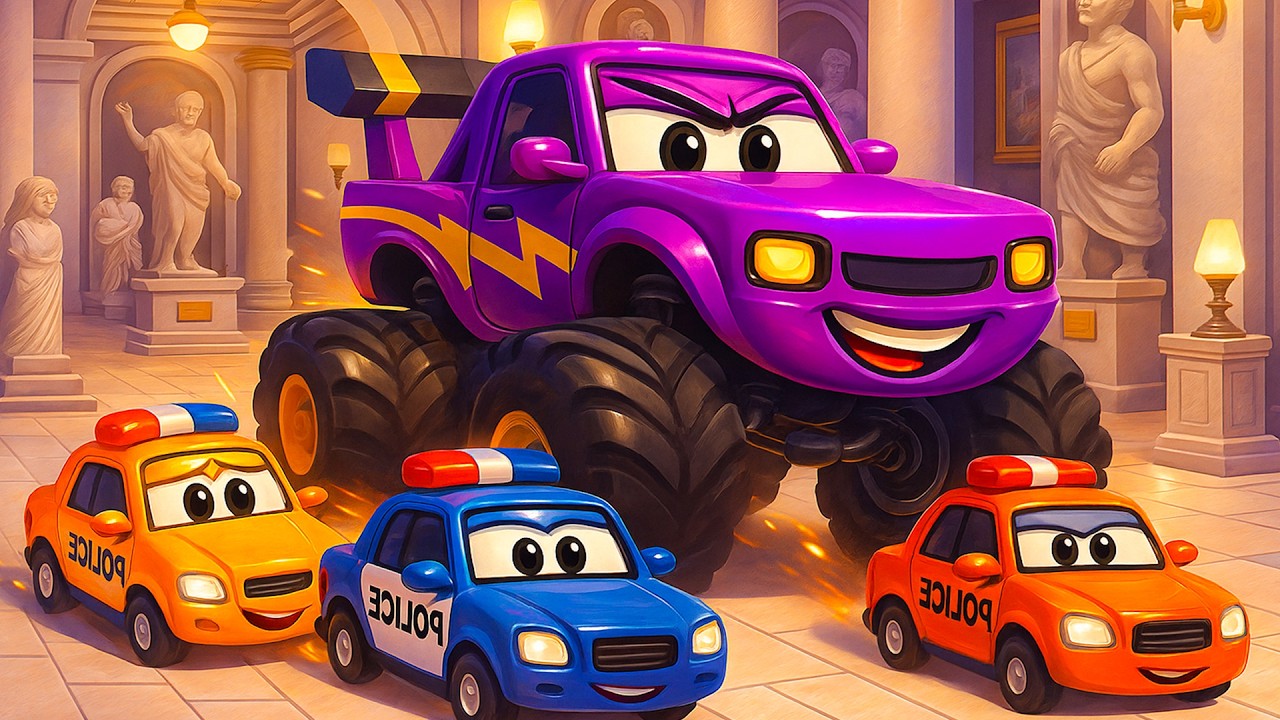 Monster Truck vs Police 🚓🔥 The Chase Takes Over the Hall | Vehicle Animation