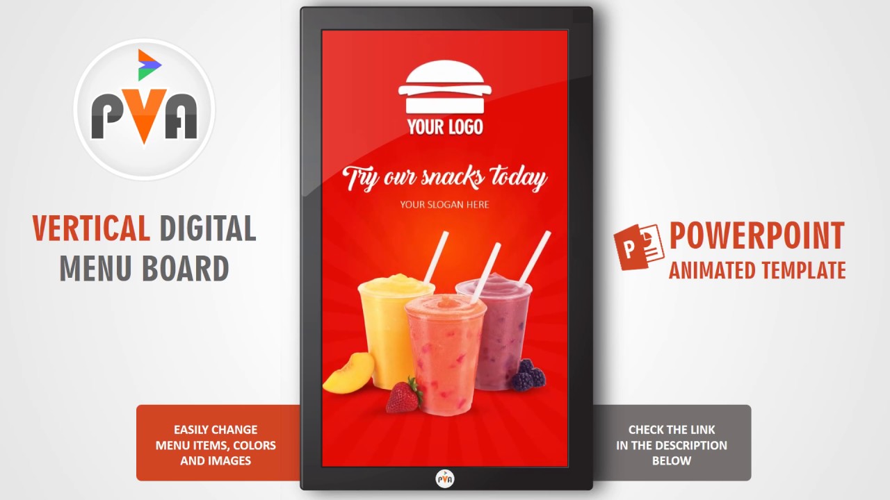 Digital Signage PowerPoint Template - Food and Restaurant #3 (Vertical Digital Menu Board)