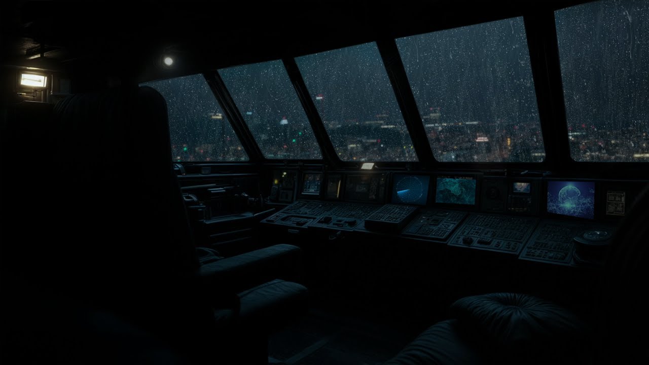 大雨と雷の夜の操縦室 🌧️⚡ 都会の灯りと激しい雨音で深い眠りへ｜安眠・癒しBGM