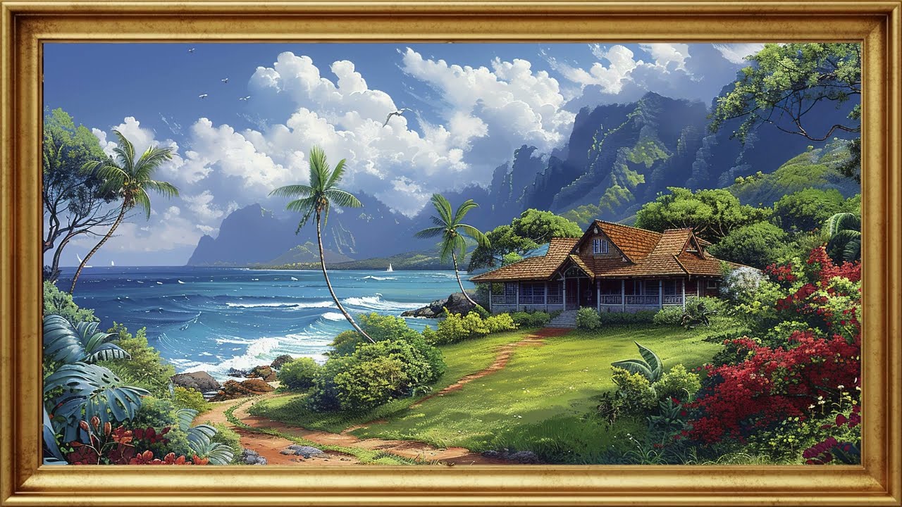 TV Frame - Hawaii Landscape with digital art style 4K - 1.23.45Hrs