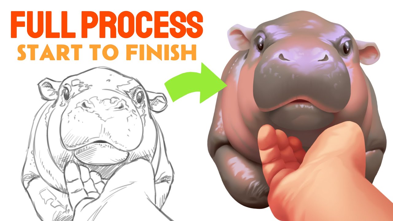 START to FINISH - Blending Colors & Rendering Moo Deng | Full Process | Digital Art Tutorial