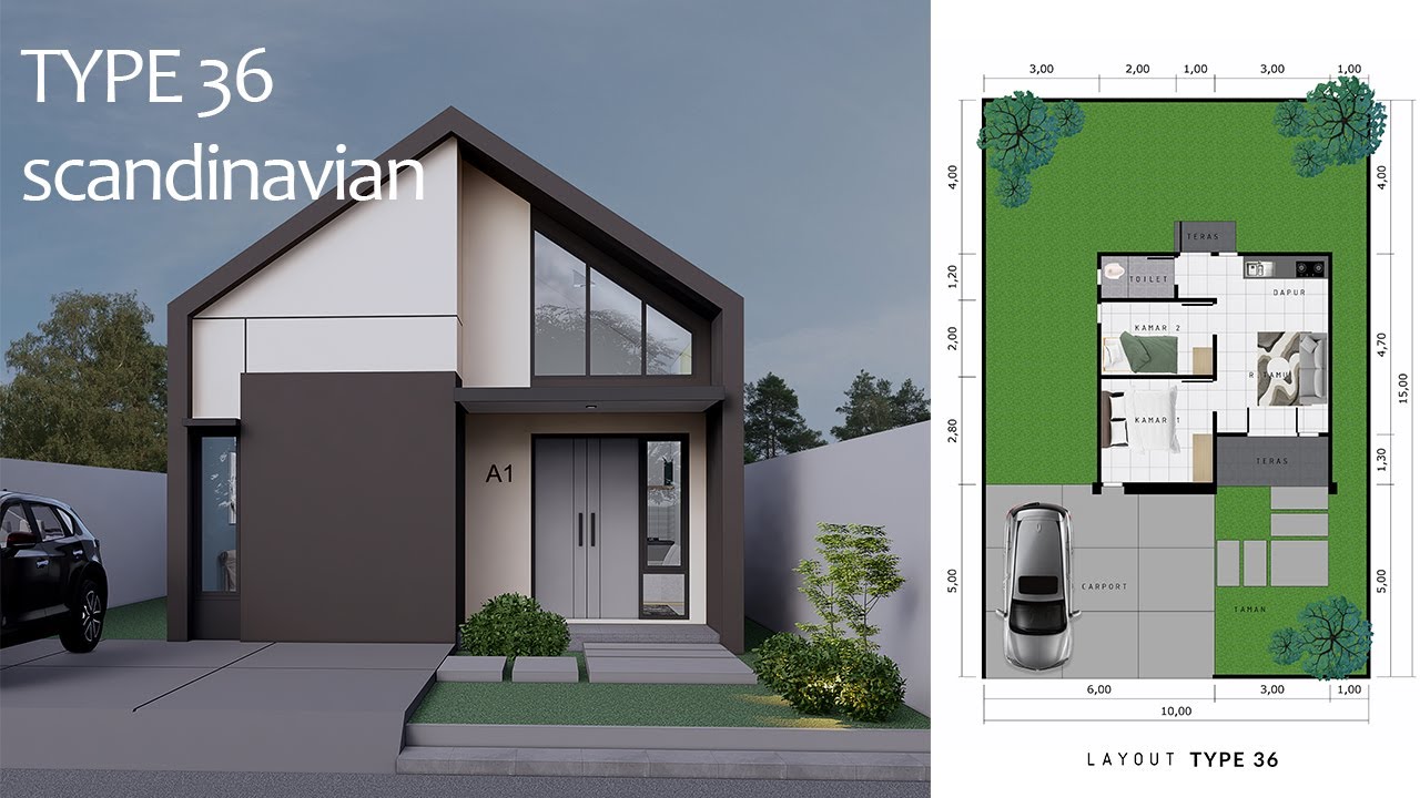 Desain Rumah Minimalis Scandinavian Type 36 | Eksterior & Interior