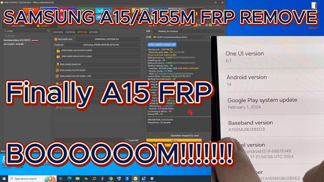 SAMSUNG A15 FRP REMOVED BY UNLOCKTOOL | A155M A155F A156U REMOVE FRP WITH TEST POINT