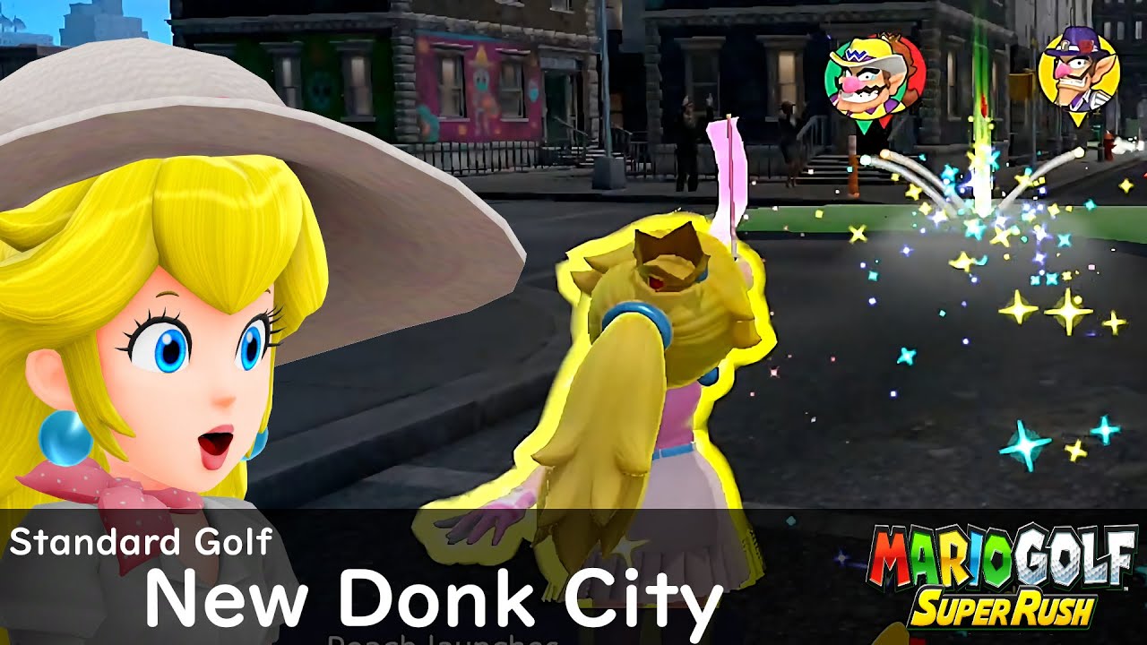 Mario Golf Super Rush Peach vs Daisy vs Wario vs Waluigi in New Donk City