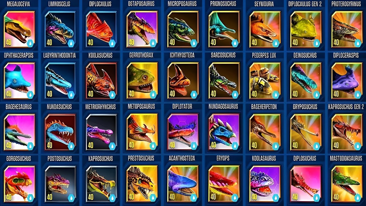 ALL AMPHIBIANS MAX LV TOURNAMENT GORGOSUCHUS PACK | JURASSIC WORLD THE GAME