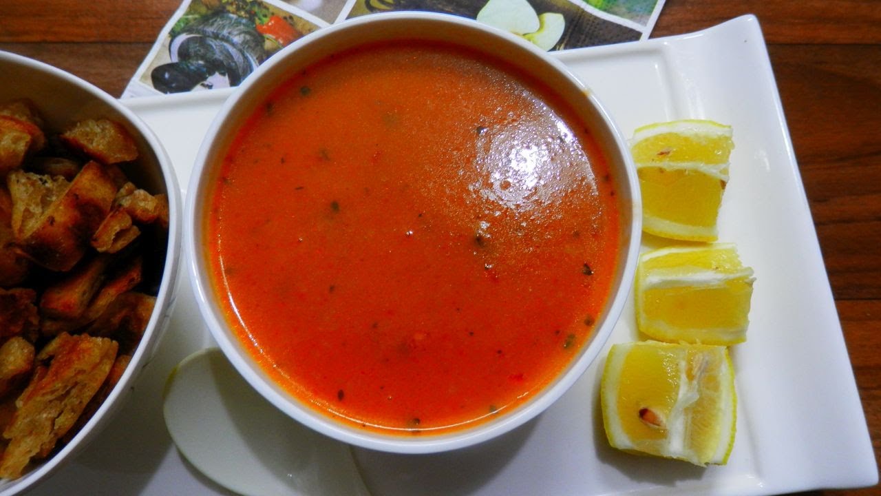 شوربة الطماطم الحامضة بنكهة الزعتر والنعناع - شوربة إيطالية |  Sour tomato soup