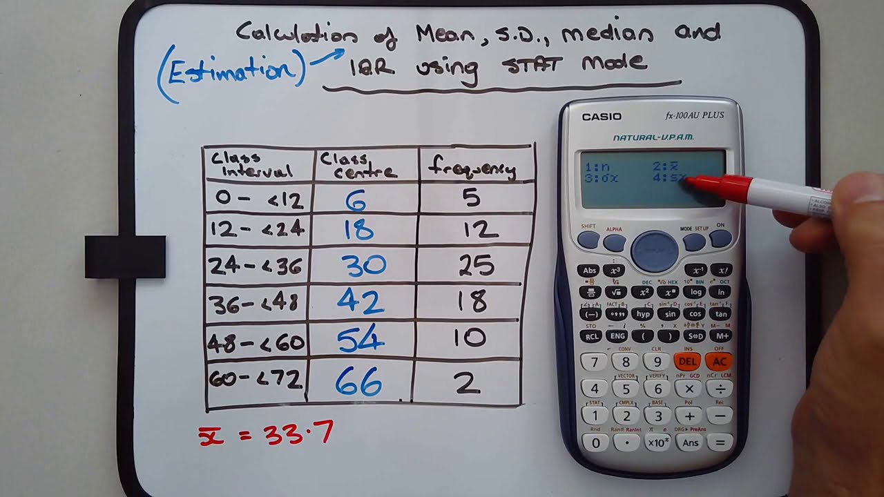 Как использовать режим STAT калькулятора Casio с интервалами классов для поиска среднего значения...