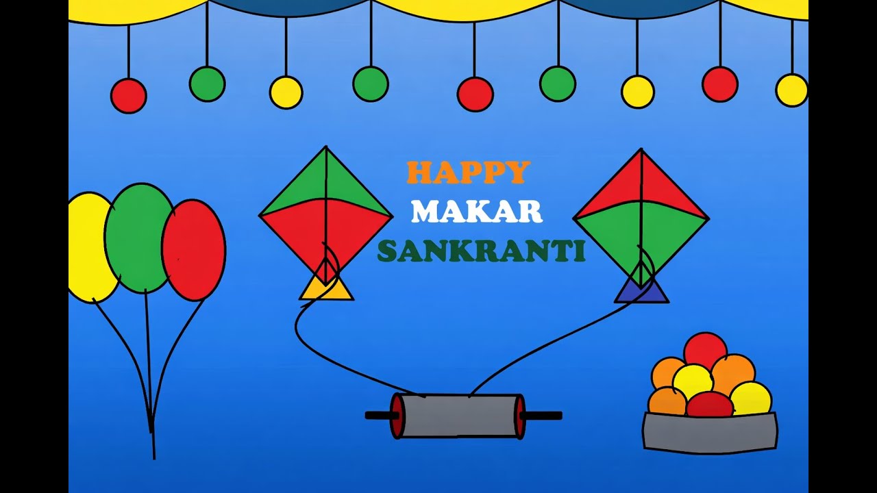 Makar Sankranti Drawing in MS Paint | Easy Kite Festival Drawing Step by Step