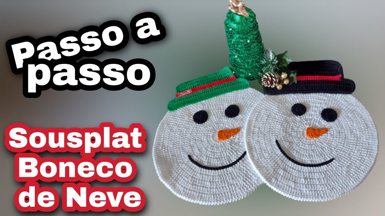 Sousplat Boneco de neve em croche /Crochê da Nanda/concurso Revelando criatividade.