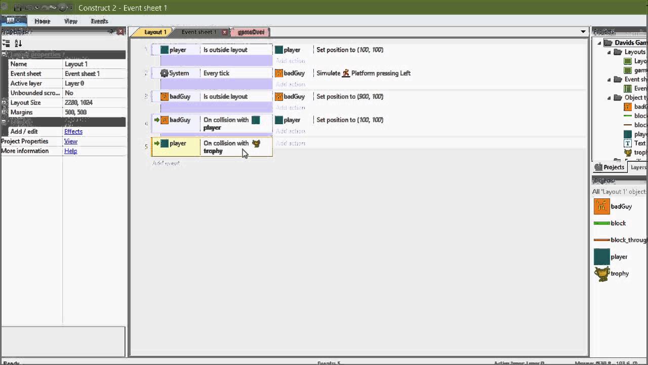 Construct 2: Making a Game Over Screen 5/5