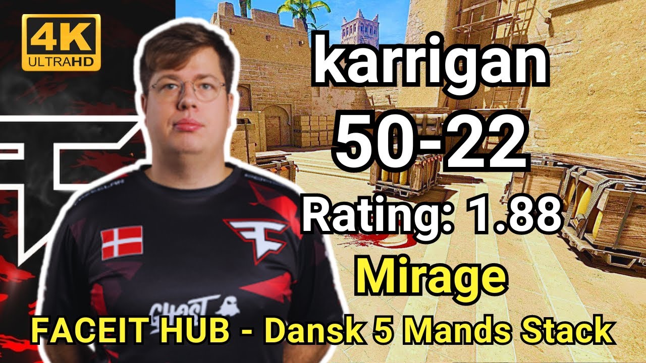 karrigan (50-22) Rating 1.88 (Mirage) | FACEIT HUB - Dansk 5 Mands Stack | Aug 27, 2024 #cs2 #pov