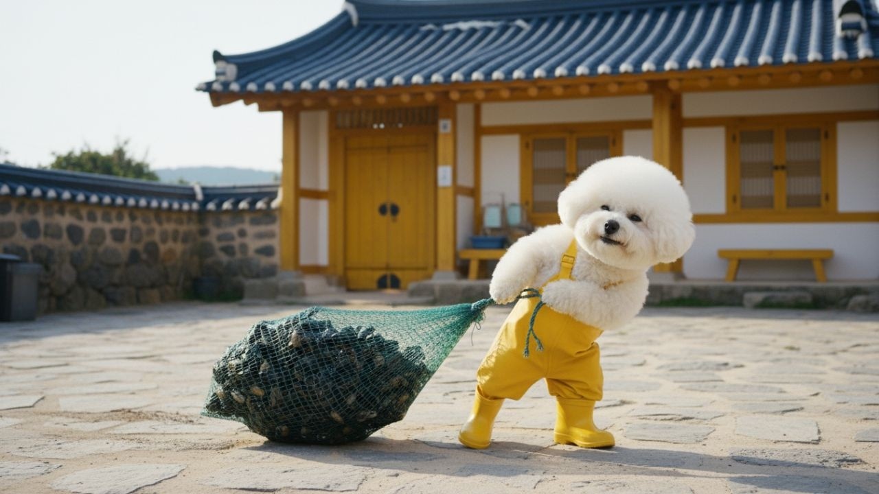 오늘도 열심히 일하는 강아지 홍합 까기 알바편 💦| 이바의 어촌살이