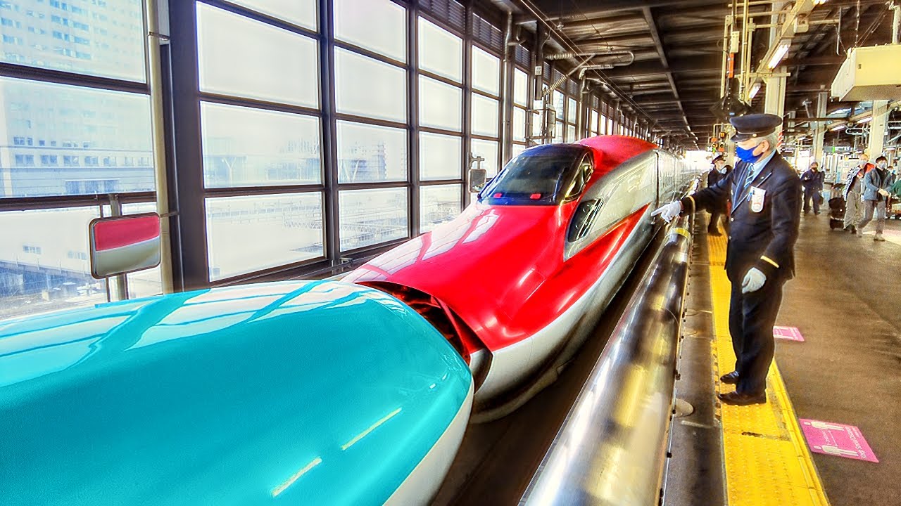 Very rare Shinkansen train coupling and uncoupling scene! Traveling on the Tohoku in the snow.