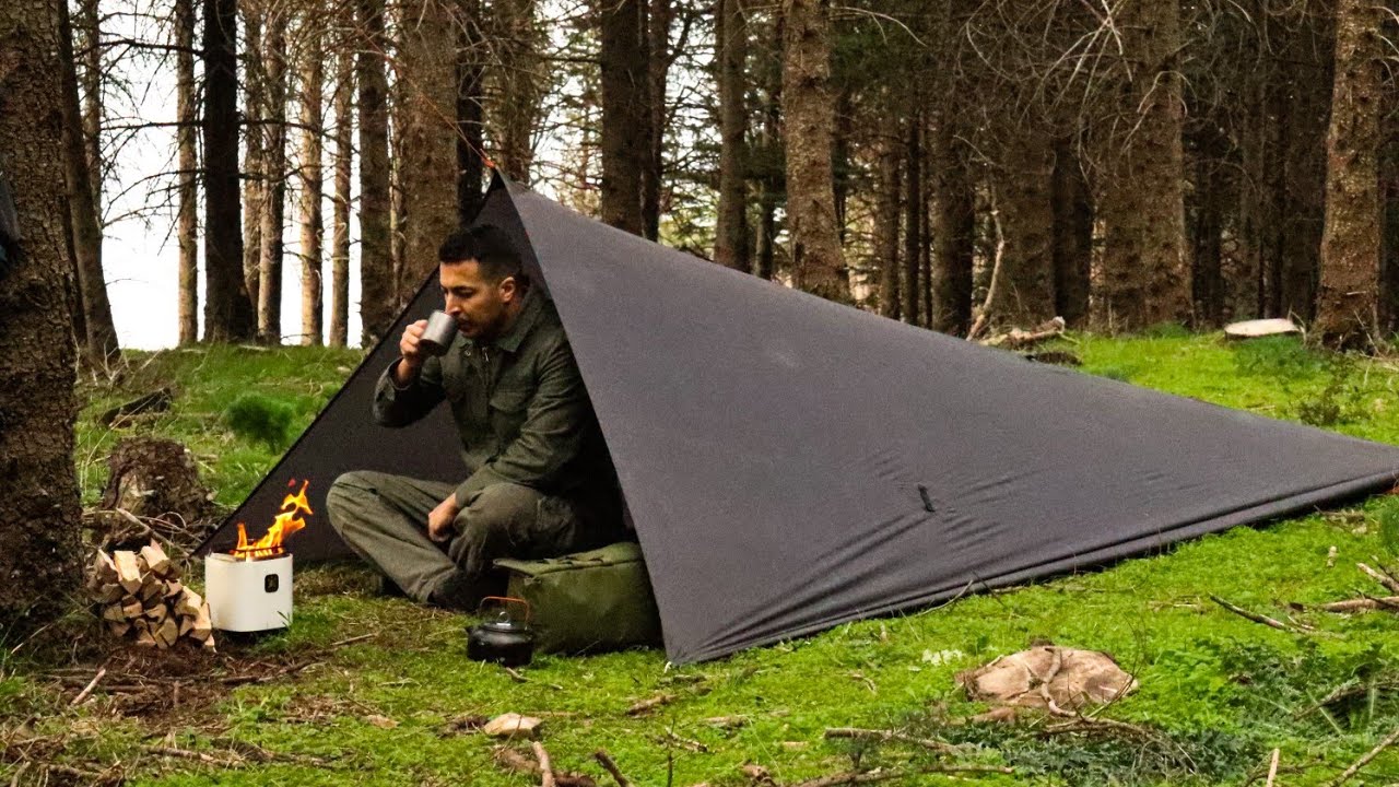 Solo Camping With a New Tarp Shelter Set up & a Portable Fire pit