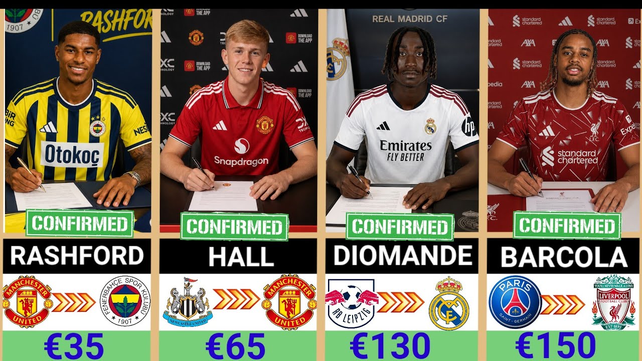 🚨 Confirmed Transfers Today Liverpool Sign Barcola, Hall to Man Utd, Diomande & Rashford Shock Move