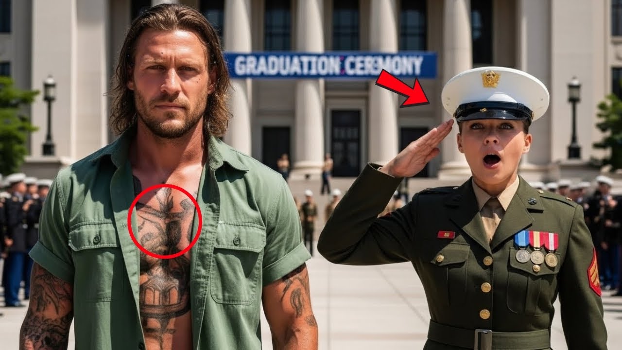Hausmeister beim Schulabschluss – bis ein USMC-Captain sein Tattoo sah und erstarrte