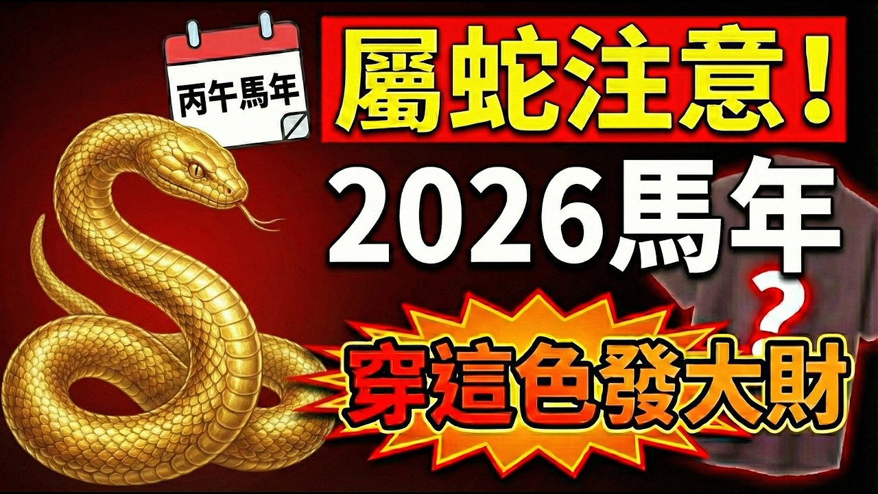 生肖蛇注意！2026年丙午馬年！一定要多穿這顏色，这是你的招財符！財富主動找上門！#2026生肖蛇運勢 #屬蛇2026運勢 #生肖蛇 #2026馬年 #招財顏色 #偏財運 #屬蛇 #幸運顏色 #財運