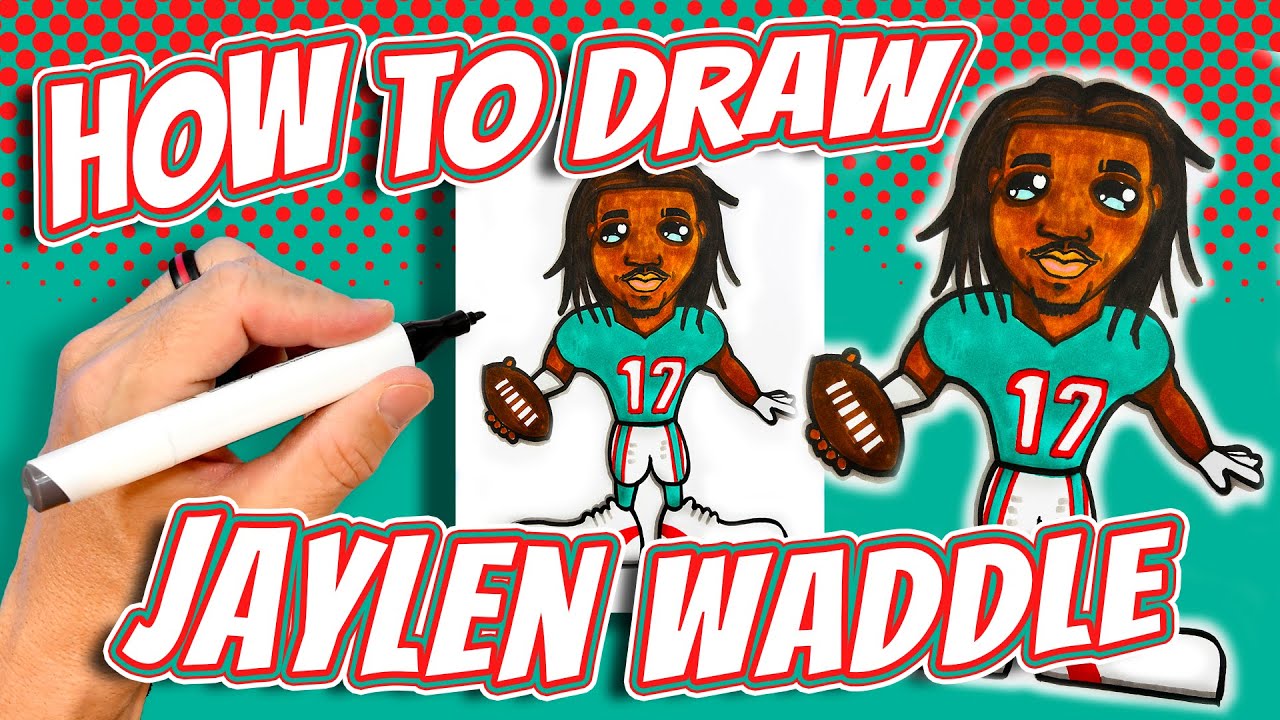How to Draw Jaylen Waddle for Kids - Miami Dolphins NFL Football Player