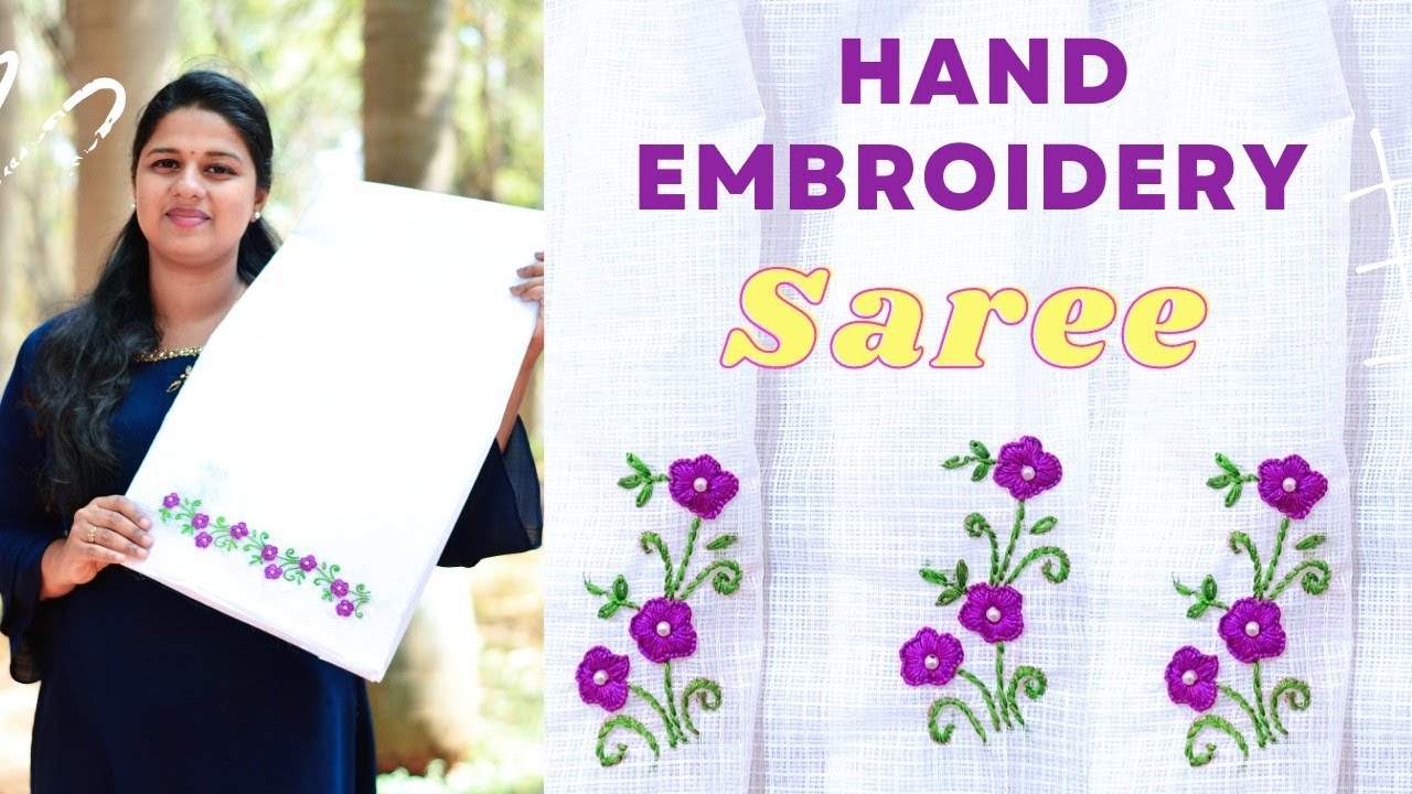 Hand Embroidery White Kotta Saree/Button hole stitch/Embroidered saree/Organdy sari#embroiderysaree