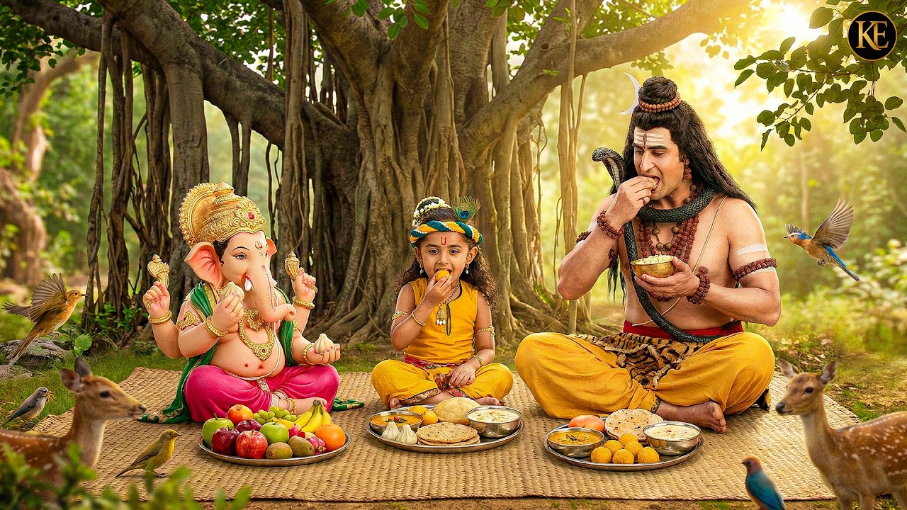 बाल कान्हा ने महादेव और गणेश भगवान के साथ खाया प्रसाद || यशोमती मईया के नंदलाला || Krishan leela