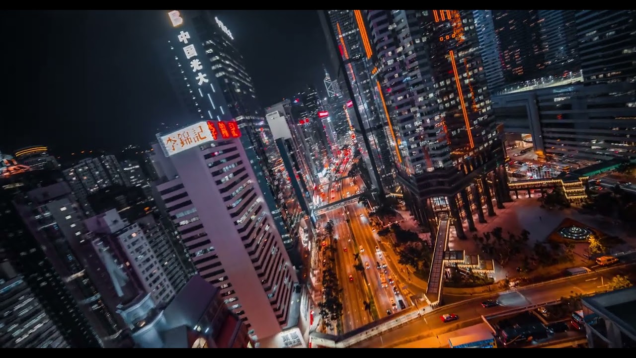 Bright lights from the city at night aerial | Free Stock Video Footage 4K [ No Copyright ]