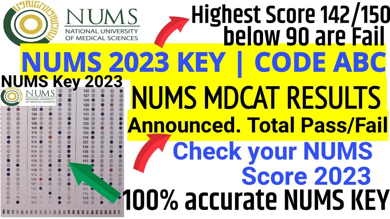 NUMS Official KEY announced/NUMS MDCAT 2023 Results/Check your NUMS Score/NUMS MDCAT Result/NUMS Key