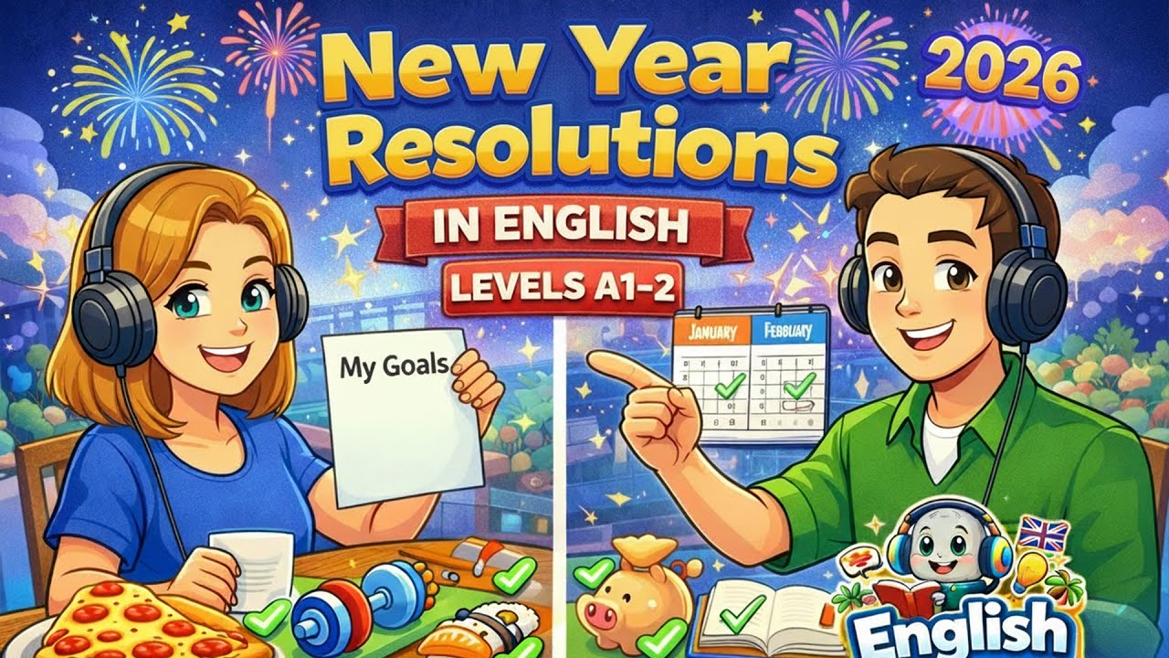 English podcast for learning English A2 |  New Year Resolutions in English in 2026 (A1-A2)
