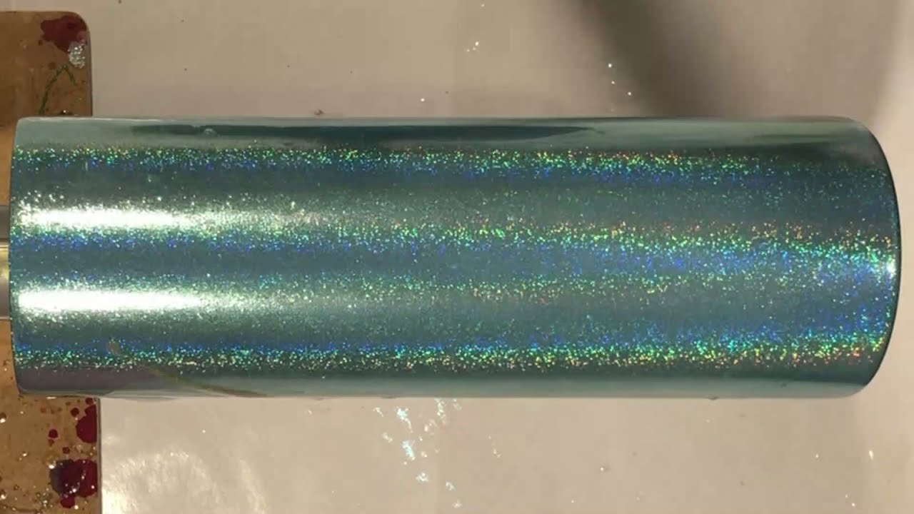 Teal, Gold, White Mica Hatching Swirl on Glitter Tack-it Tumbler, Customer Request