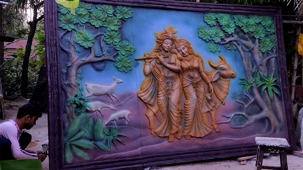 Clay mural Radha krishna wall art | gopal thakur Mural painting techniques | clay art