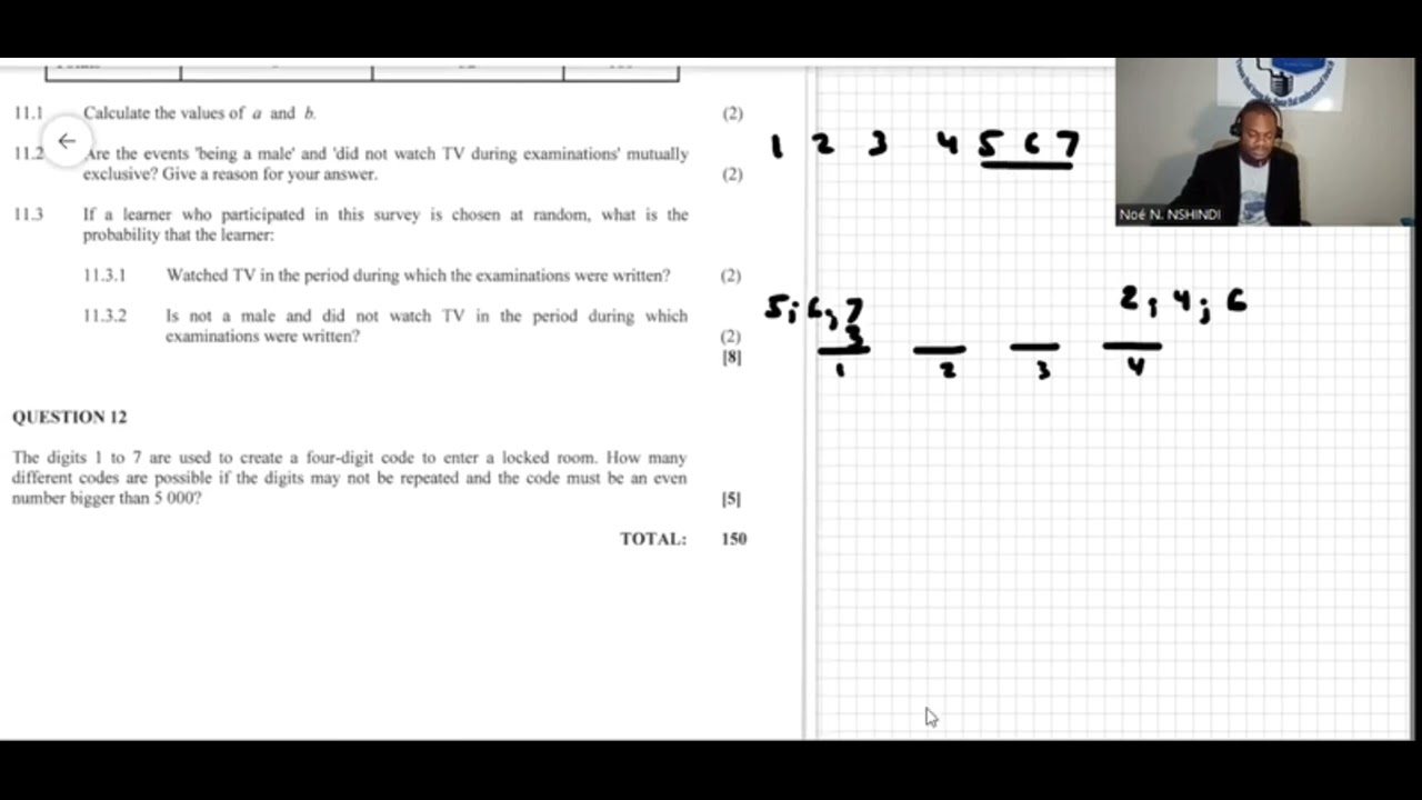 GRADE 12 MATH PAPER 1 2016 OCTOBER-NOVEMBER QUESTION 12 PROBABILITIES