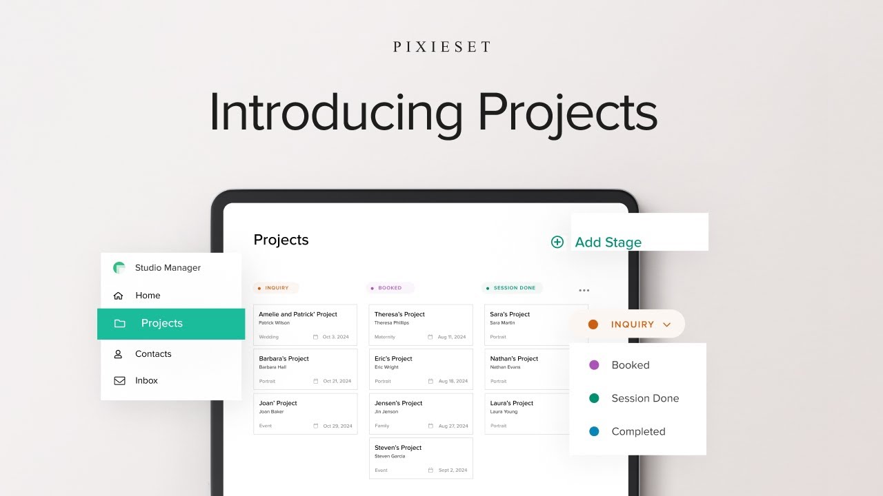 Organize your photography work with Projects inside Studio Manager by Pixieset