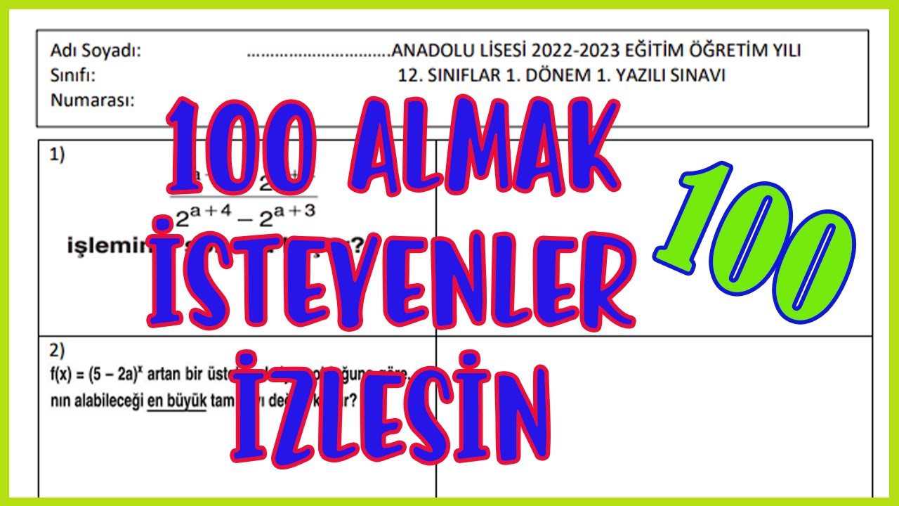 12. Sınıf Matematik 1. Dönem 1.Yazılı Sınavı. Word Olarak İndirebilirsiniz