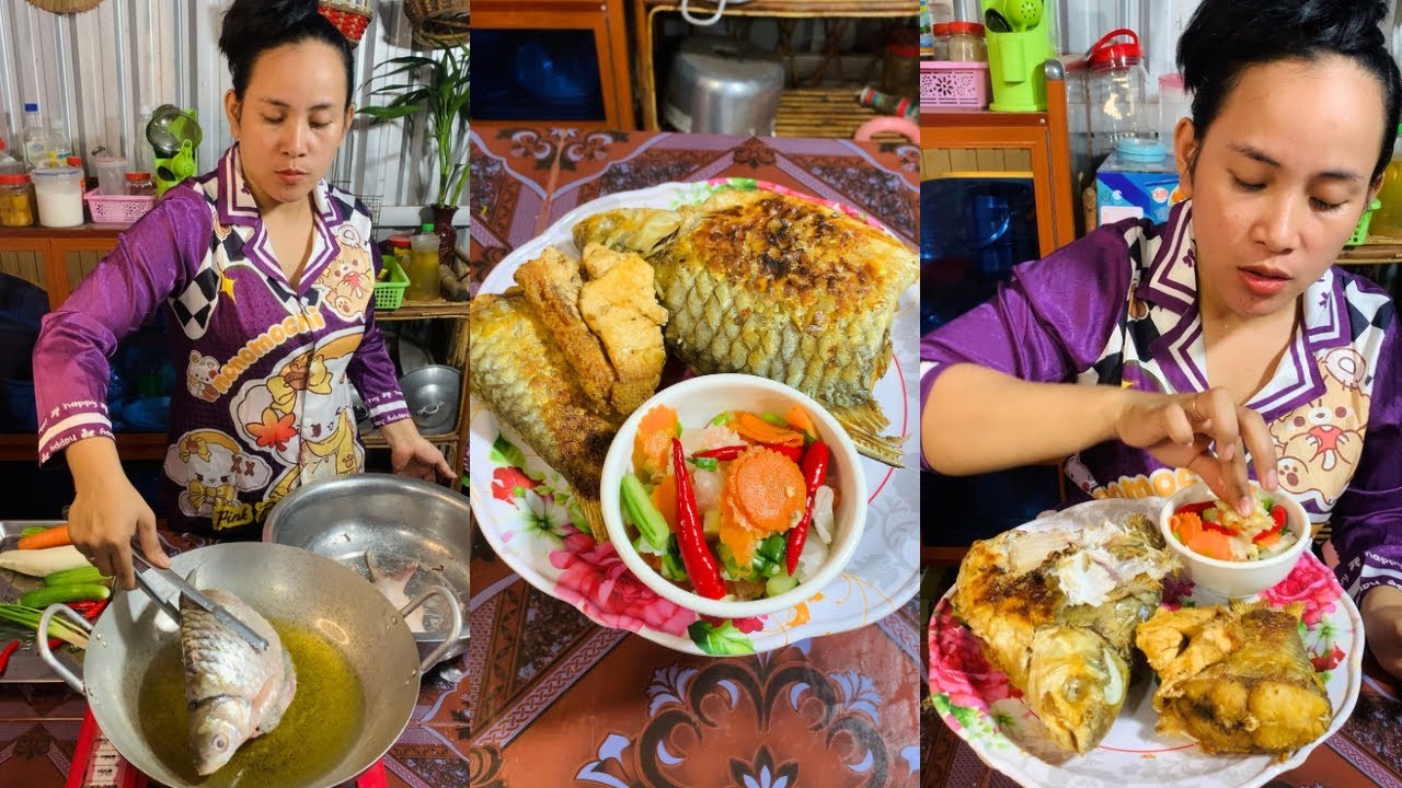 Eating Deep Fried Fish with Pickled Carrots Recipe 