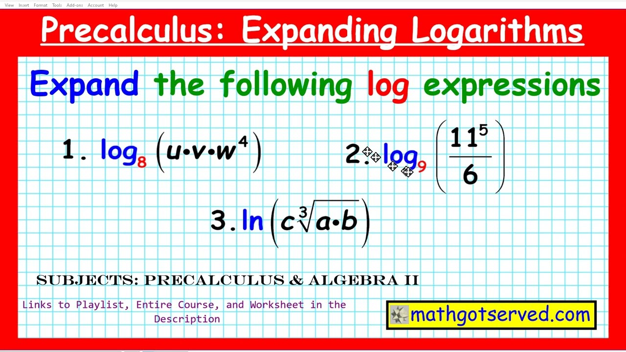 Precalculus Expanding Logarithms Properties Mathgotserved Product quotient power invers log prop rul