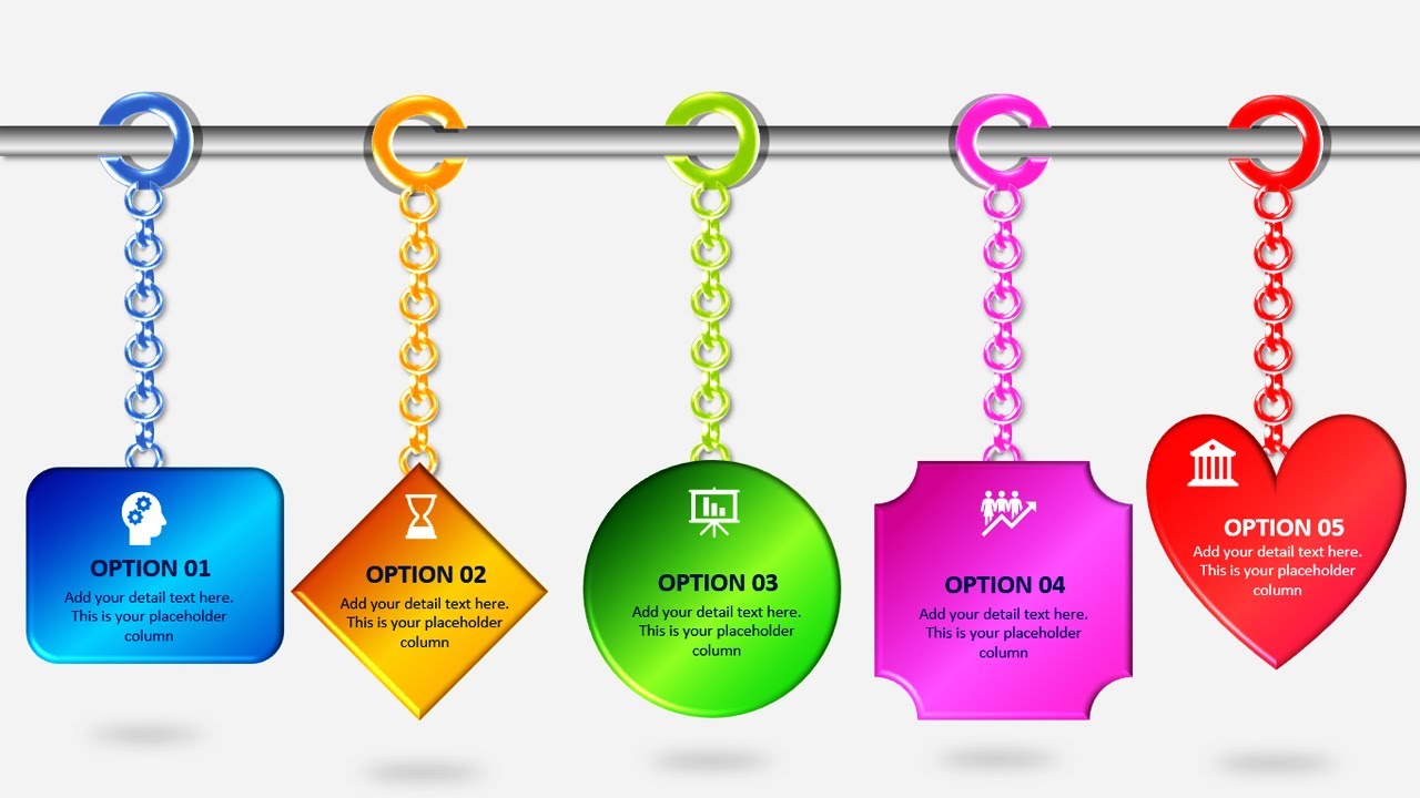 Create 5 Multi shapes Hanging Infographic Slide Design in PowerPoint
