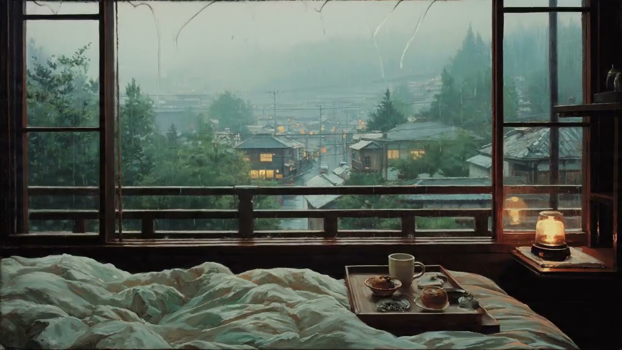 Heavy Rain Outside Warm Bedroom Window to Help You Fall Asleep Instantly Calm Sounds 🌧️