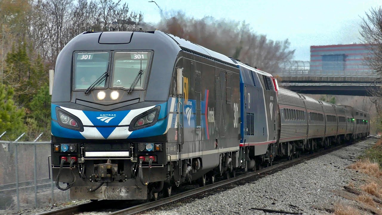 Amtrak 301 leads the Amtrak Floridian in Raleigh