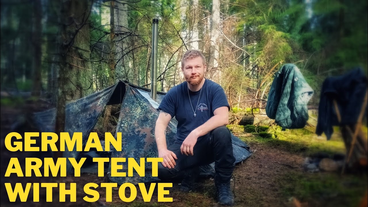 Deutsche Bundeswehr Zeltbahn mit Ofen - Bushcraft 1 night Solotour