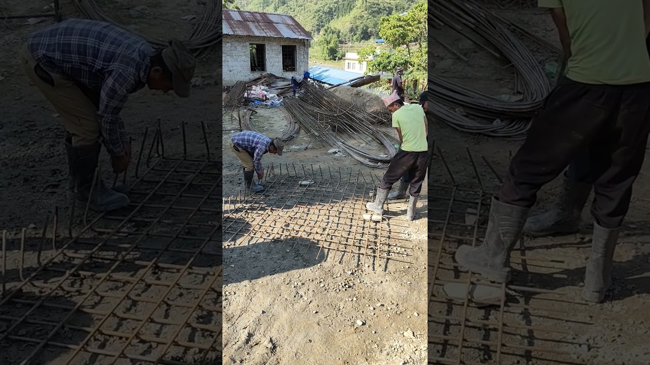 Bending 12mm bars for making iron footing for foundation 
