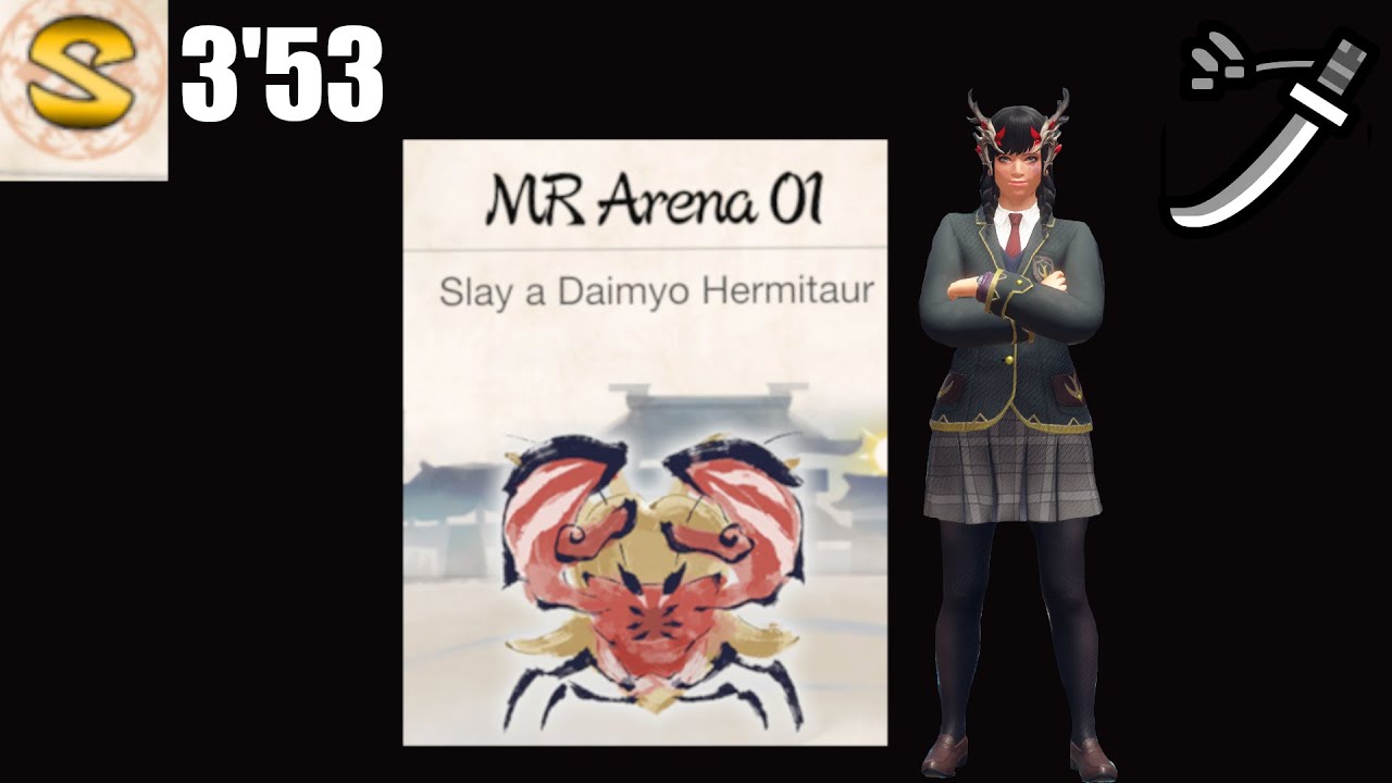 MHR Sunbreak | MR Arena 01: Daimyo Hermitaur S-Rank (3'53) | Long Sword Solo