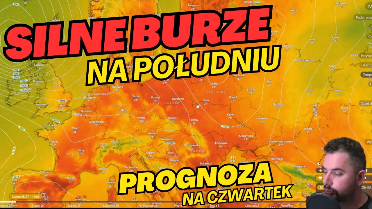 BURZE na południu i zachodzie w czwartek. Lokalnie gwałtowne. #prognoza #pogody na czwartek.