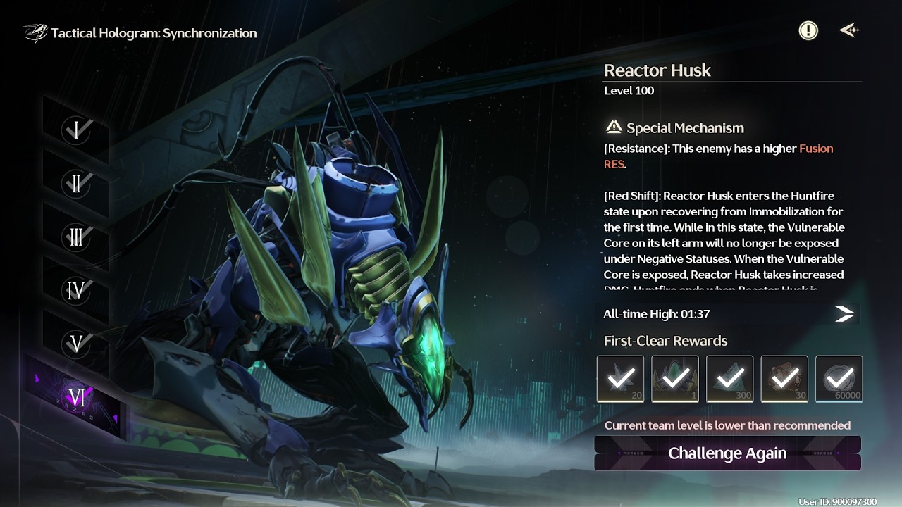 Danjin Solo No Hit Tactical Hologram Reactor Husk Difficulty VI | Wuthering Waves