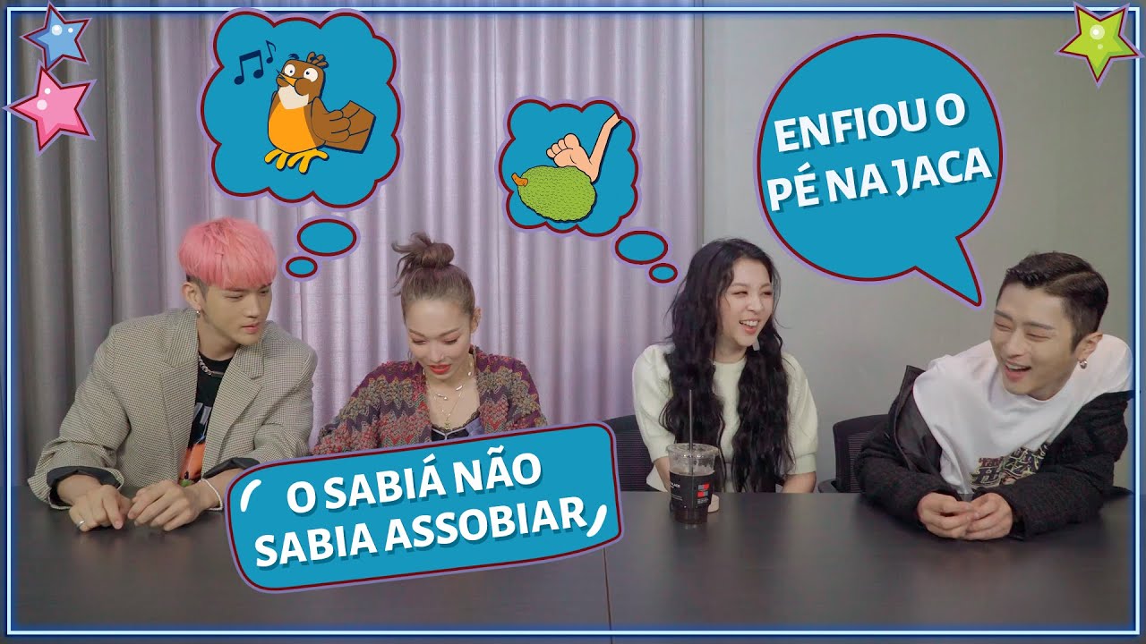 GRUPO DE KPOP APRENDE DITADOS E TRAVA-LÍNGUAS BRASILEIROS (COM KARD)