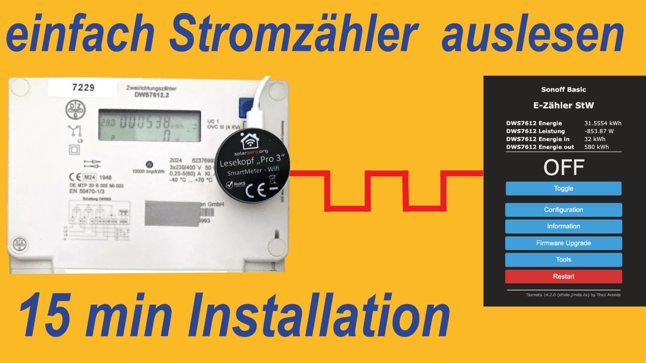 Stromzähler einfach  optisch  mit IR-Lesekopf auslesen. All in One Projekt, kein  löten notwendig.👍