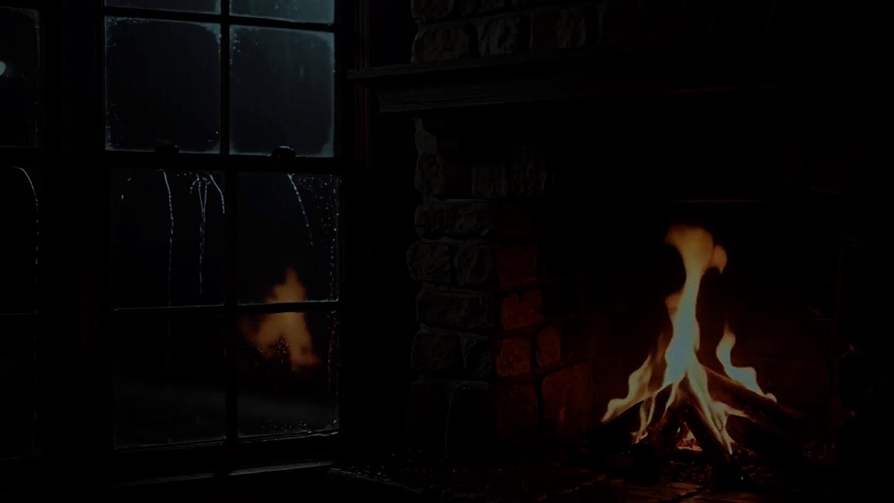 Heavy Rain Sounds with Warm Fireplace Sounds for Better Sleep