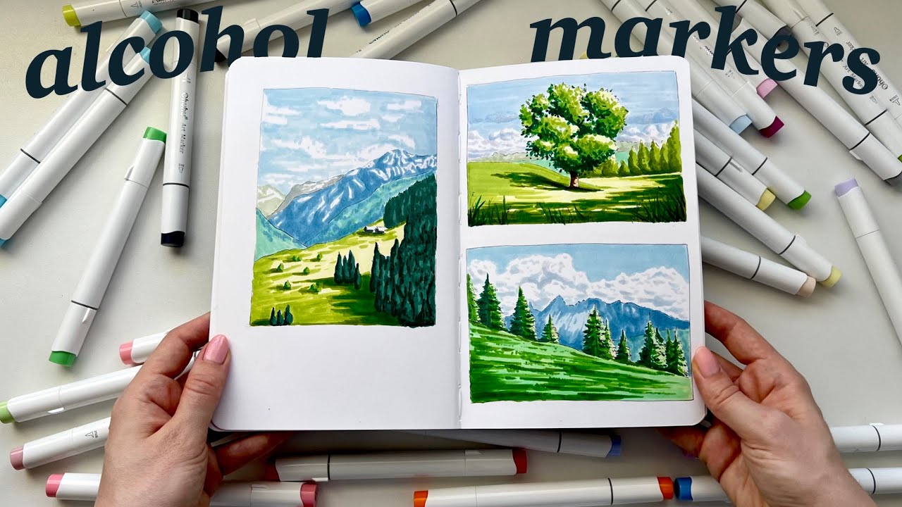 «Рисуем» пейзажи спиртовыми маркерами ✨ Маркеры Ohuhu