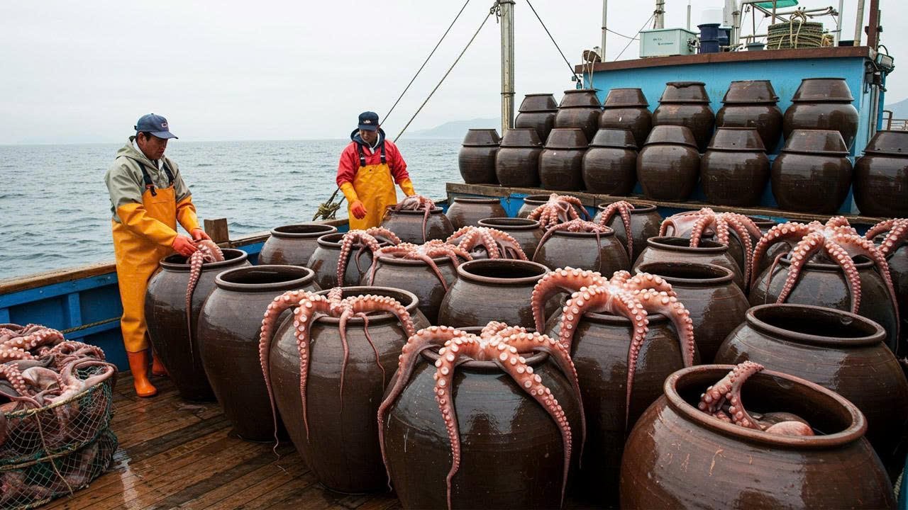 Watch Korean Fishermen Catch Thousands of Giant Octopuses - Most Interesting Octopus Trapping Method