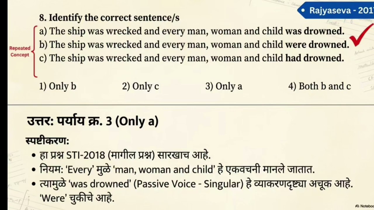 MPSC COMBINE MAINS ENGLISH PYQ Subject- Verb Agreement Part1