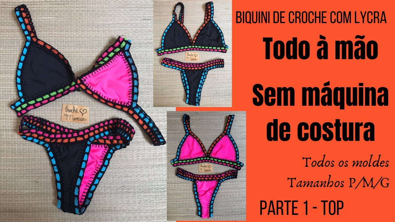 🔥 Biquini DUPLA FACE de crochê com lycra kini neon - Parte 1 Top