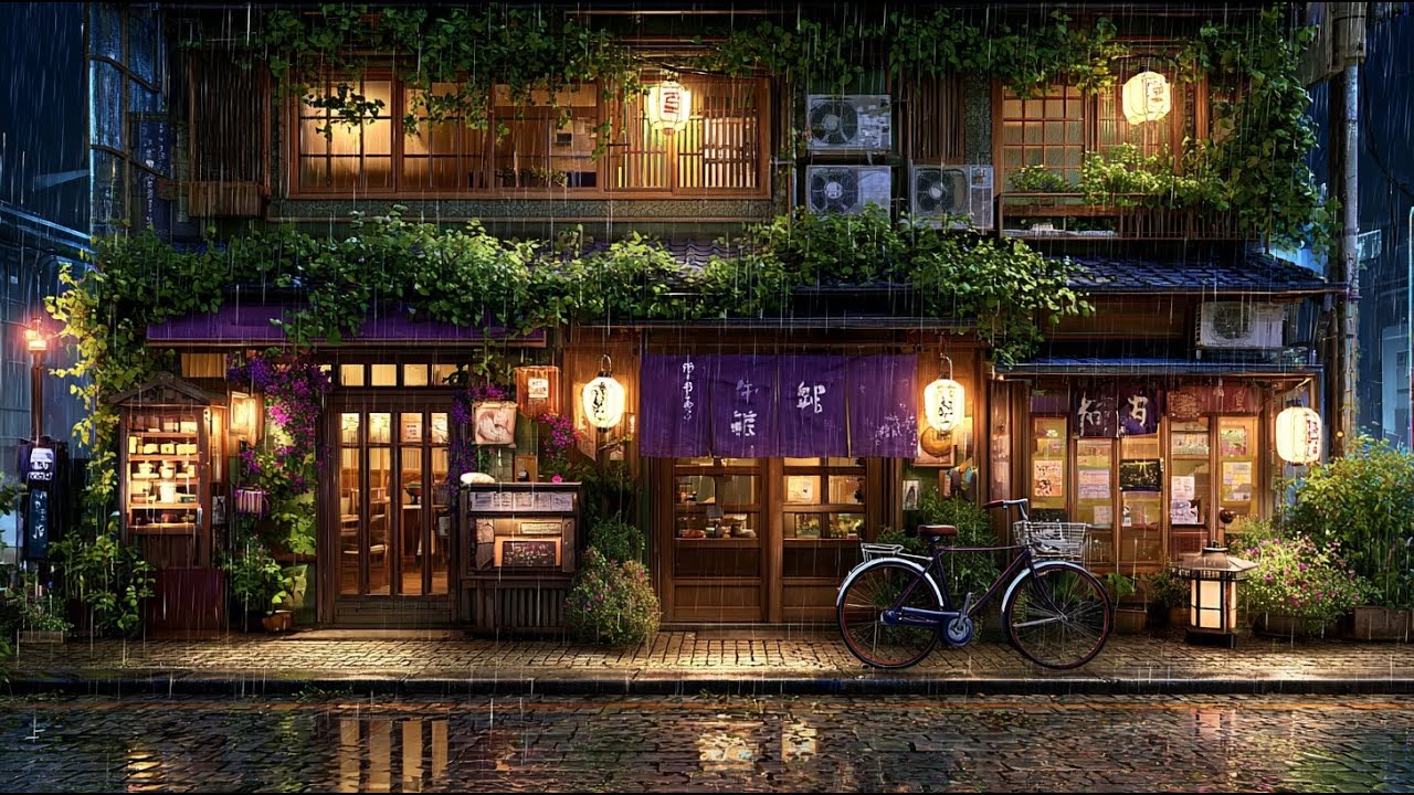 🌧️ Rain Over Traditional Japanese Street Caf&eacute; | Relaxing Nature Sounds  - Quantum Drizzle ASMR